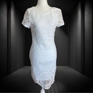 Lulus Elegant White Lace Dress Low Cut Back Bridal Shower Dress M